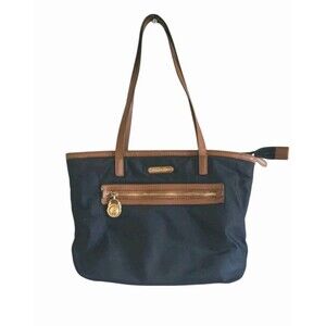 Michael Kors Nylon Leather Tote Blue Brown Trim Women's